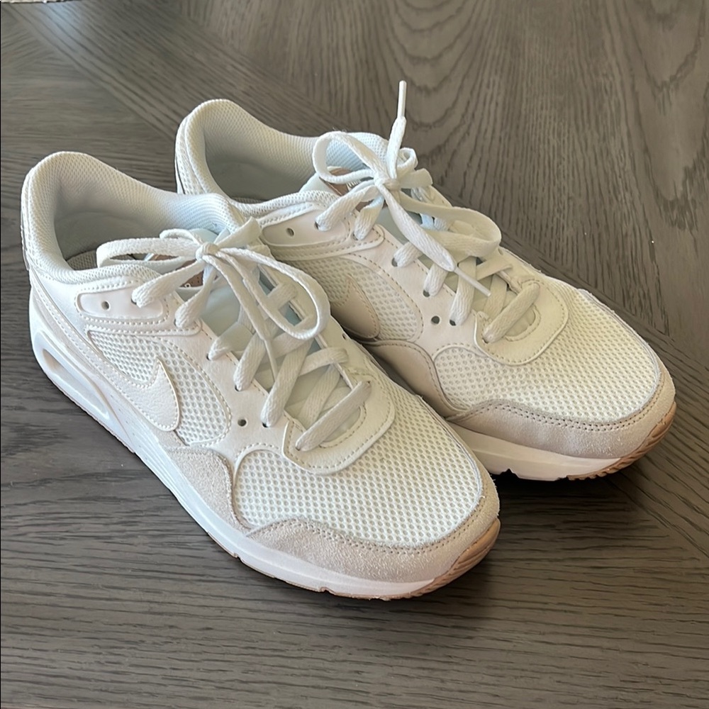 Nike Women's White Sneakers with Light Tan Accents